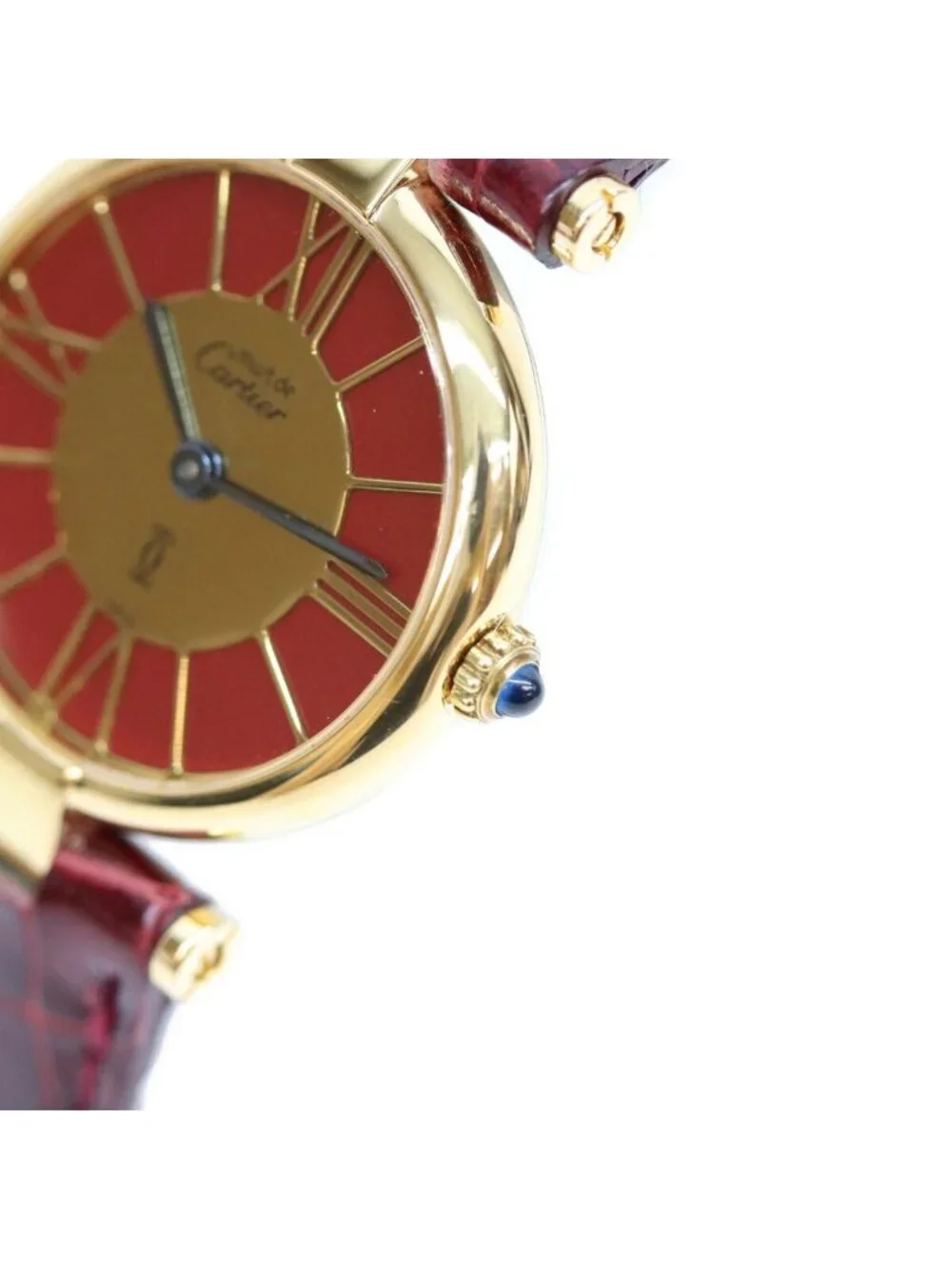 Cartier Must Vendome Vermeil SM Bordeaux Gold Roman Dial Red Leather